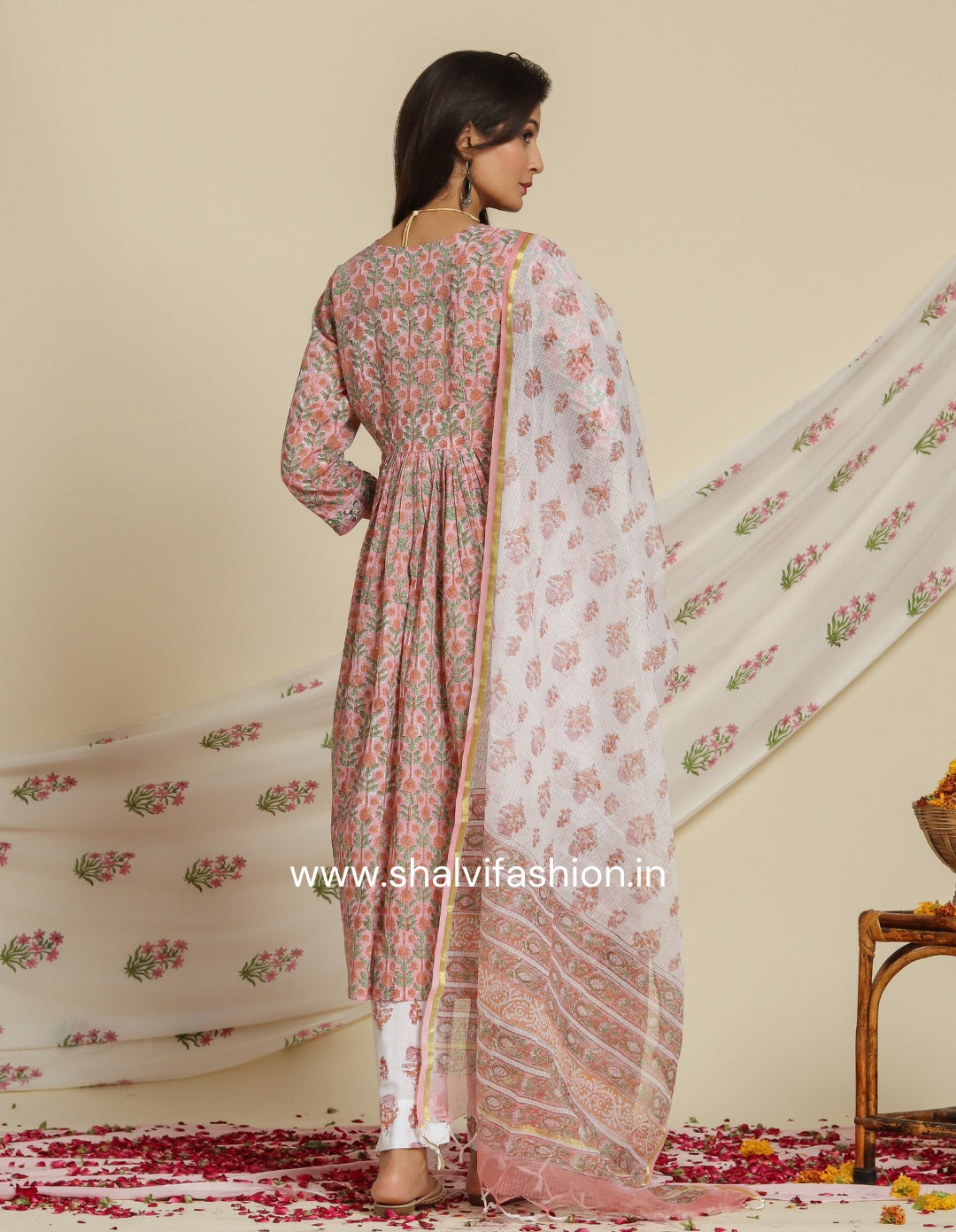 Shop hand block printed cotton suits with kota dupatta (CSS76KD)