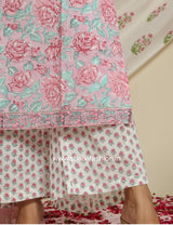 Shop hand block print cotton suit sets with organza dupatta (CSS77ORG)