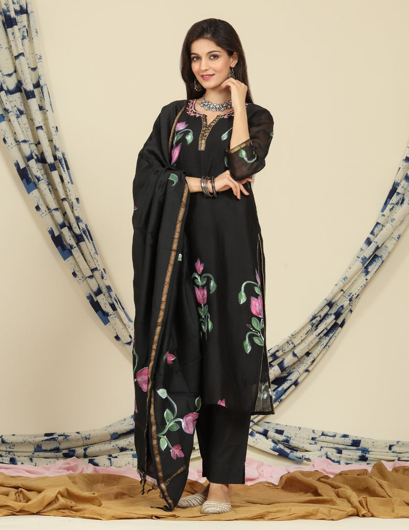 Shop hand painted chanderi silk suit sets online shopping (CSS78)