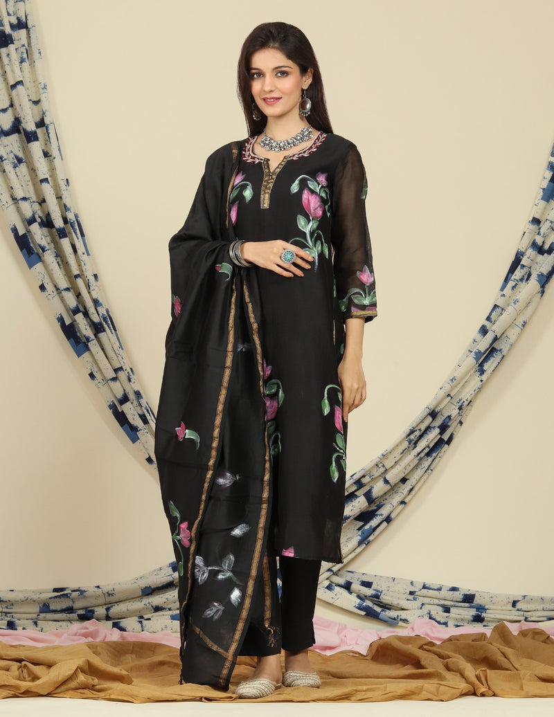 Shop hand painted chanderi silk suit sets online shopping (CSS78)