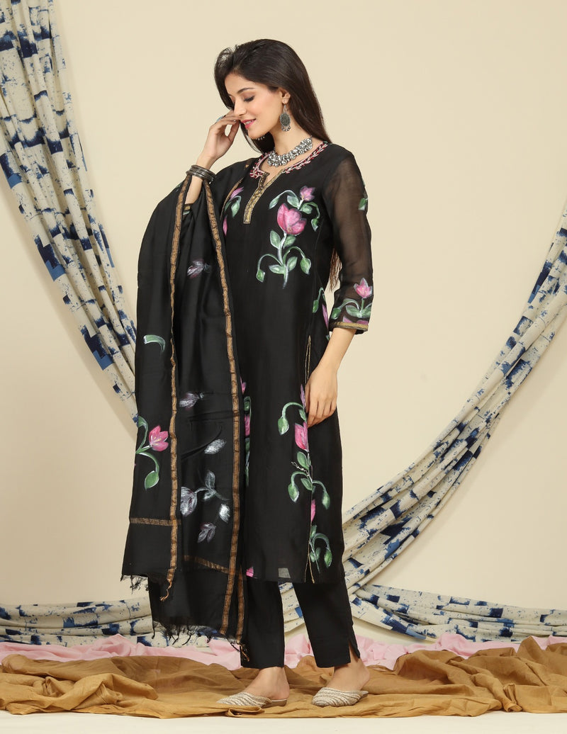 Shop hand painted chanderi silk suit sets online shopping (CSS78)
