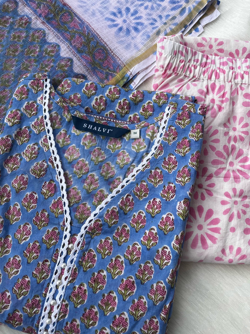 Shop jaipuri print cotton suit sets with kota dupatta (CSS80KD)