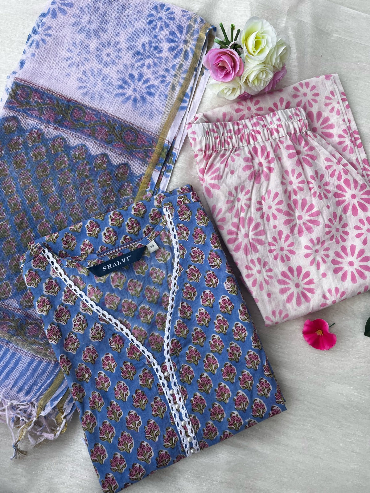 Shop jaipuri print cotton suit sets with kota dupatta (CSS80KD)