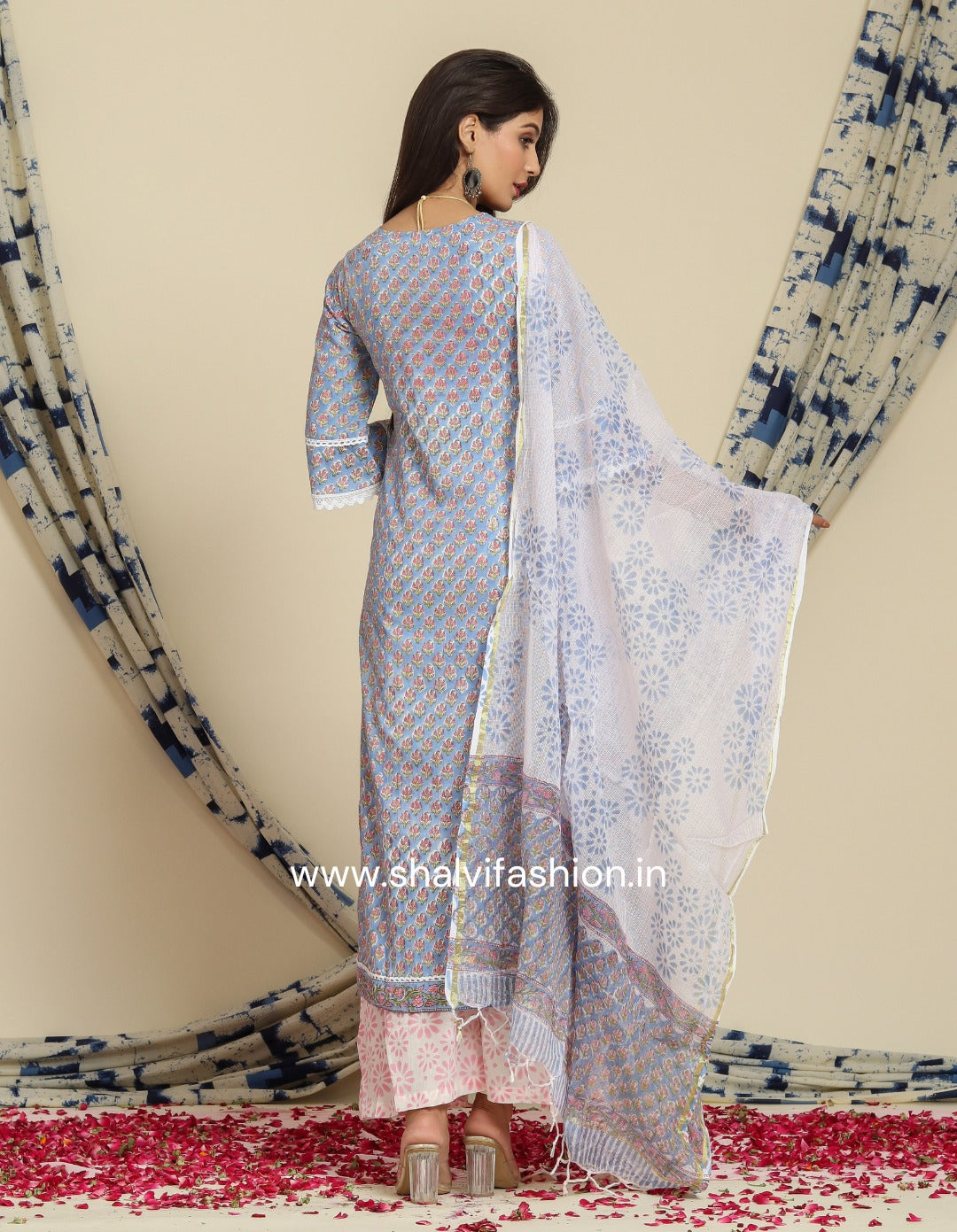 Shop jaipuri print cotton suit sets with kota dupatta (CSS80KD)