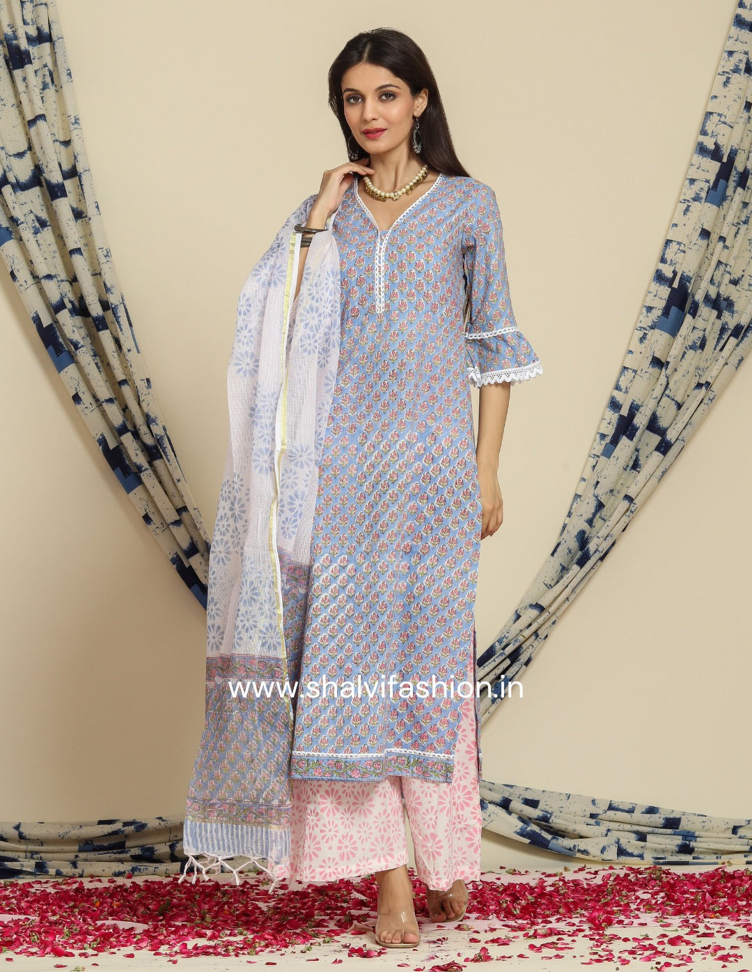 Shop jaipuri print cotton suit sets with kota dupatta (CSS80KD)