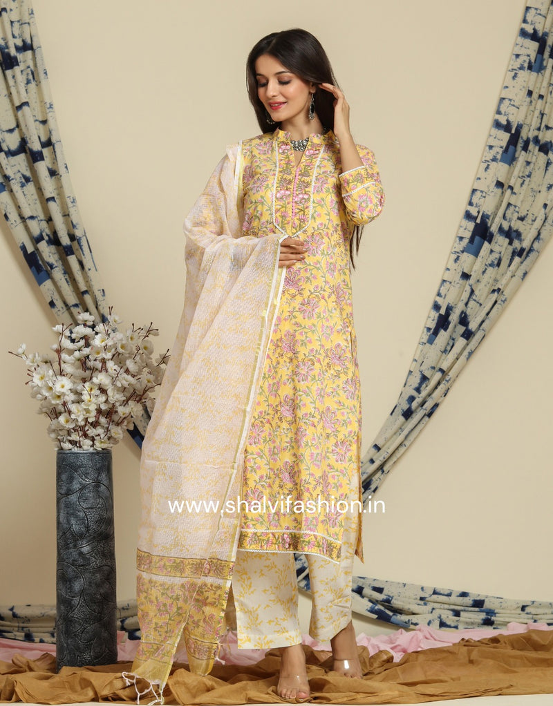 Shop block printed cotton suit sets with kota dupatta online (CSS81KD)