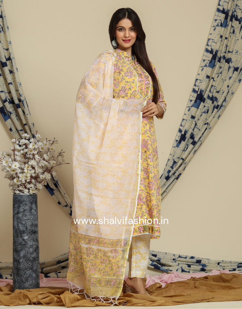 Shop block printed cotton suit sets with kota dupatta online (CSS81KD)