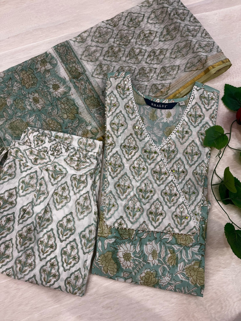 Shop hand block print cotton suits with kota dupatta online (CSS84KD)