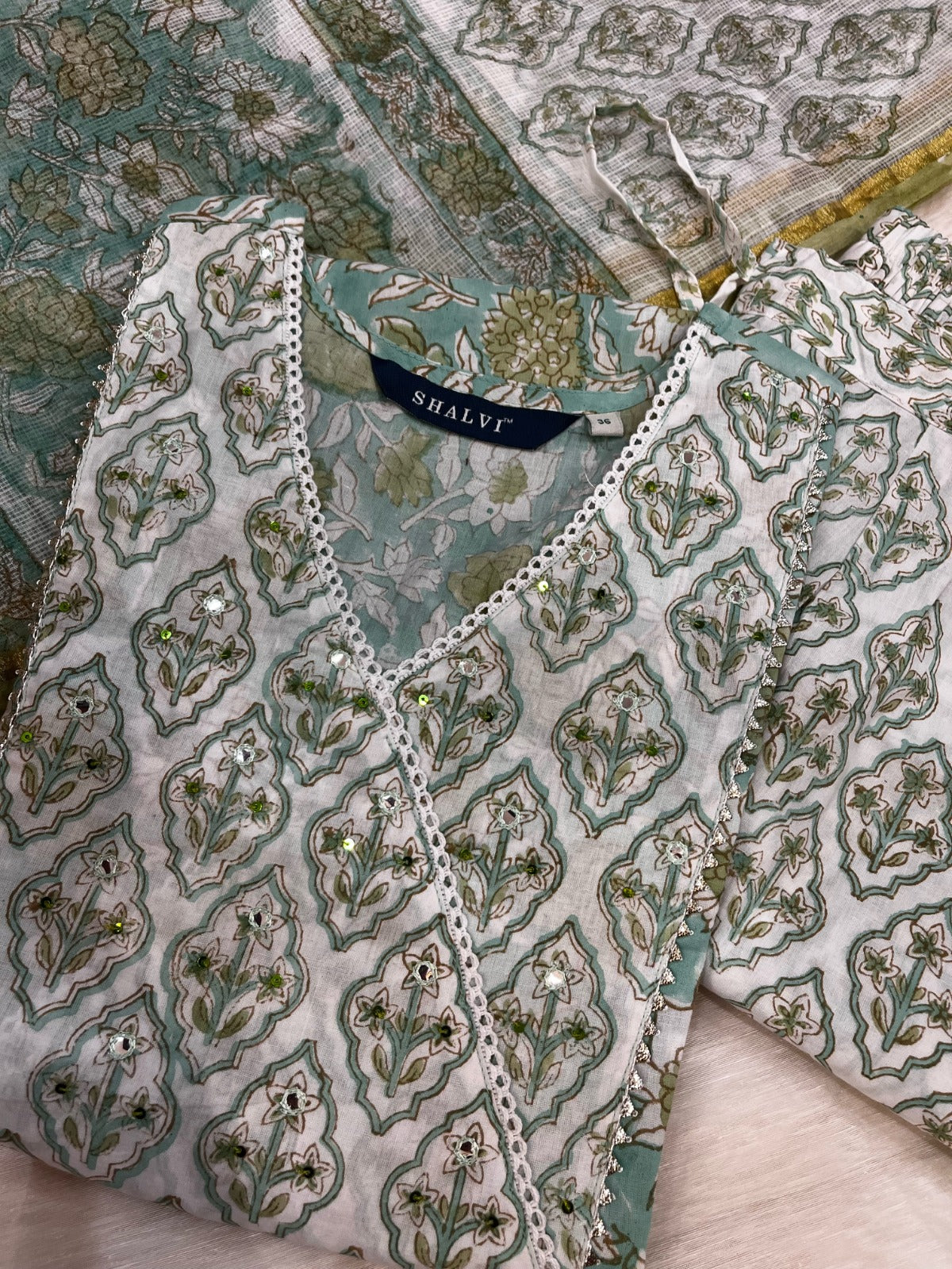 Shop hand block print cotton suits with kota dupatta online (CSS84KD)