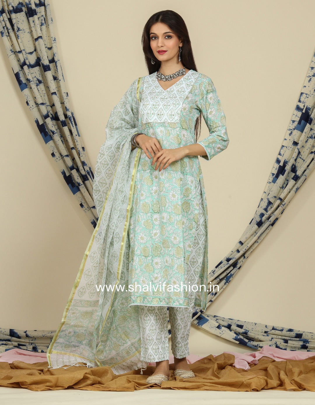 Shop hand block print cotton suits with kota dupatta online (CSS84KD)