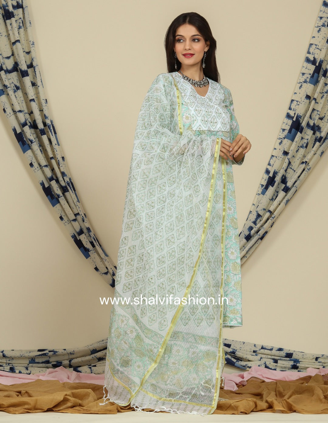 Shop hand block print cotton suits with kota dupatta online (CSS84KD)