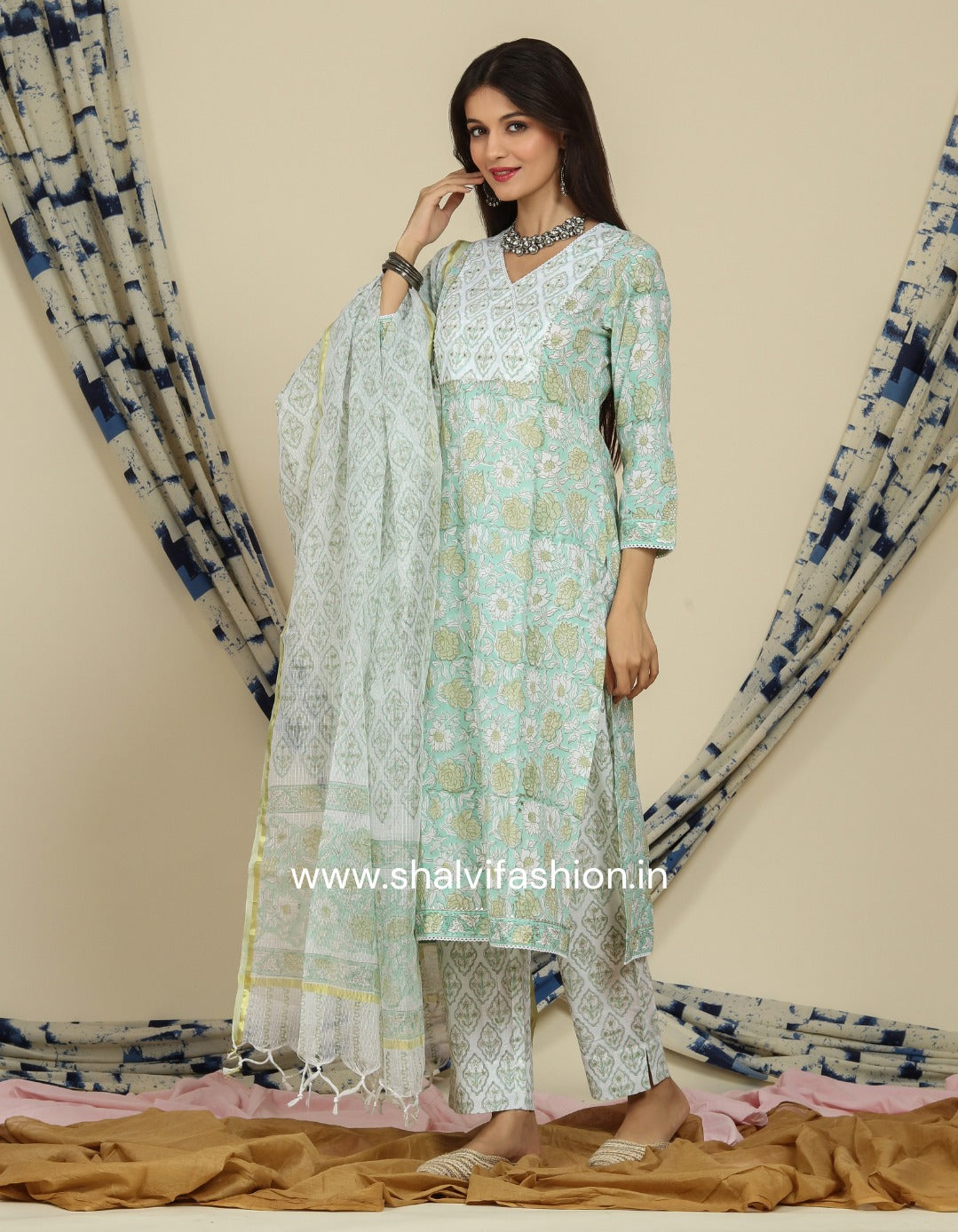 Shop hand block print cotton suits with kota dupatta online (CSS84KD)