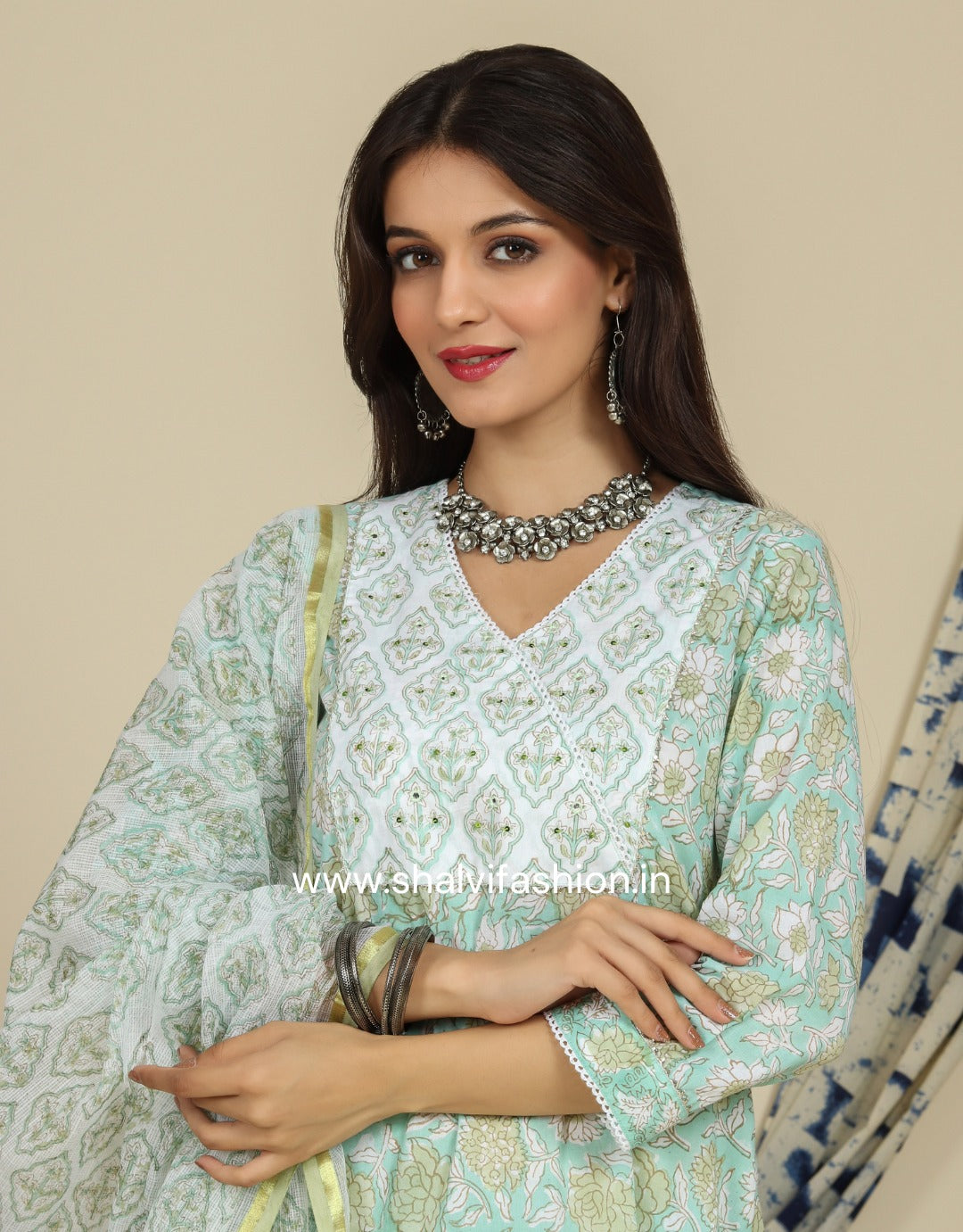 Shop hand block print cotton suits with kota dupatta online (CSS84KD)
