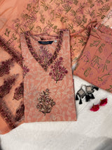 Shop hand block print cotton suit sets with chiffon dupatta online (CSS88CH)