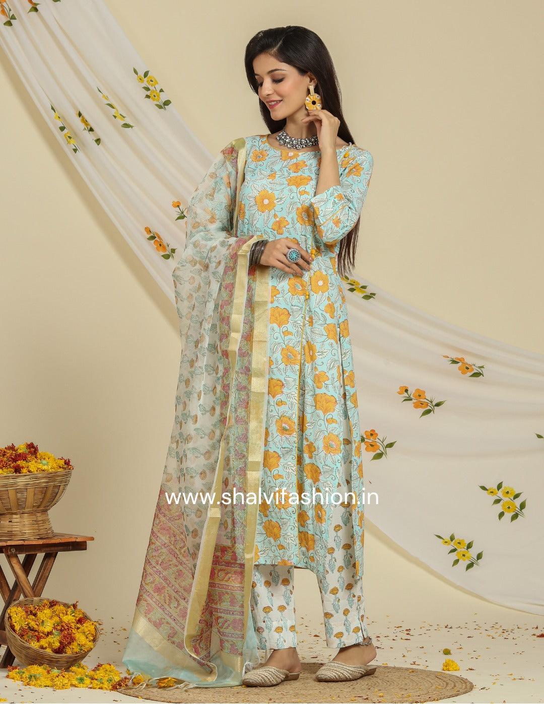 Shop organza dupatta cotton suit sets online (CSS89ORG)