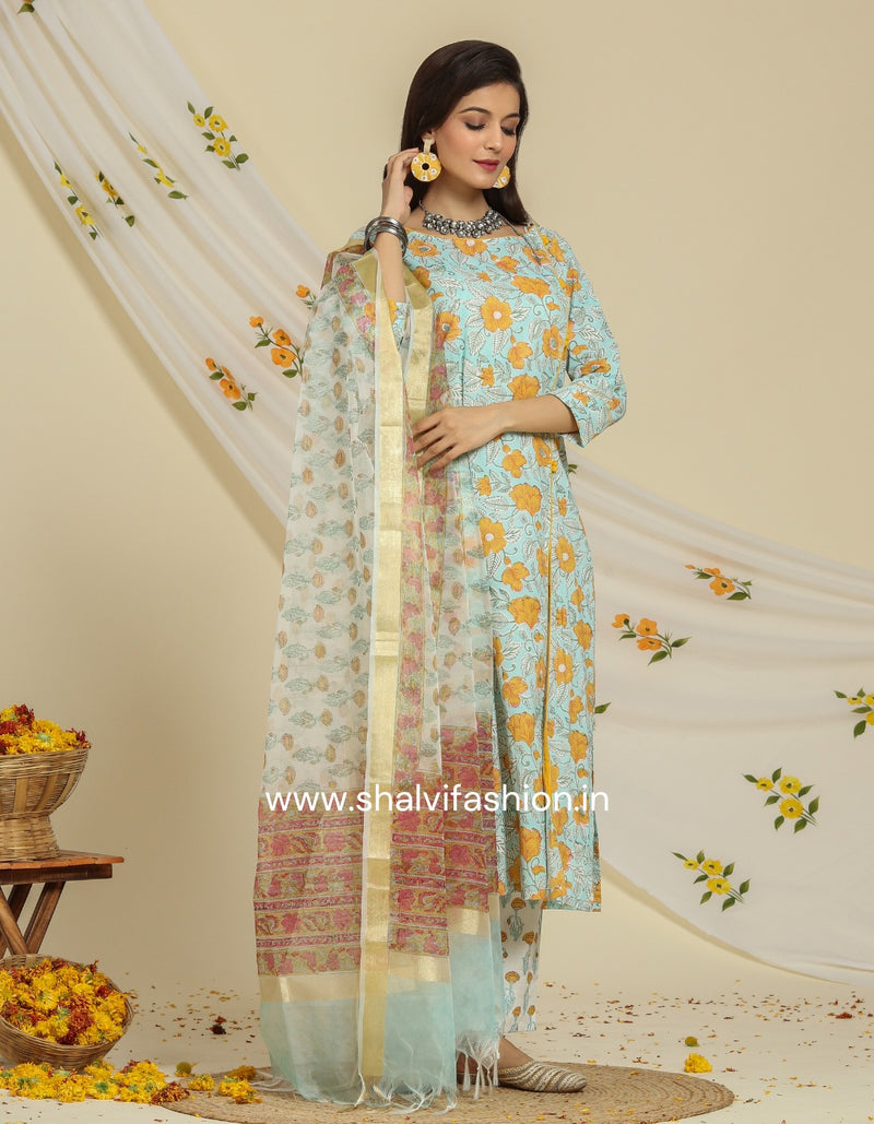 Shop organza dupatta cotton suit sets online (CSS89ORG)