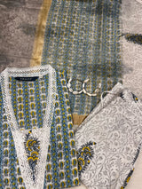 Shop block print cotton suits with organza dupatta (CSS90ORG)