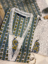 Shop block print cotton suits with organza dupatta (CSS90ORG)
