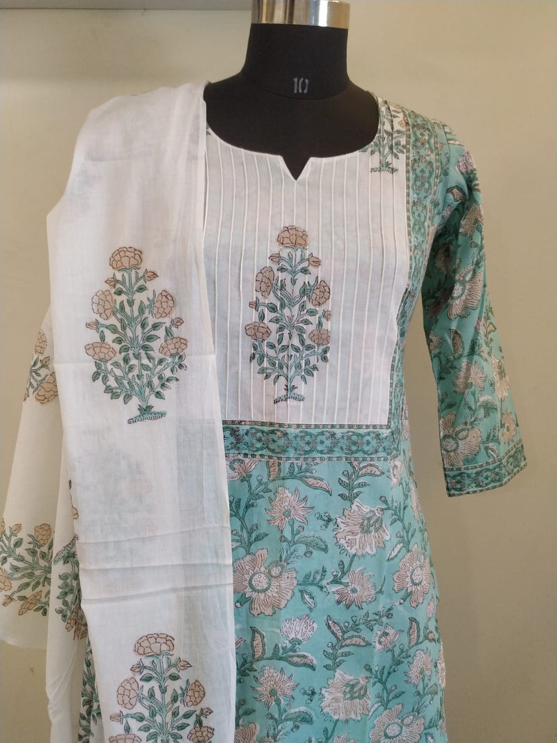 Shop hand block printed cotton suits with mulmul dupatta (CSS92MUL)