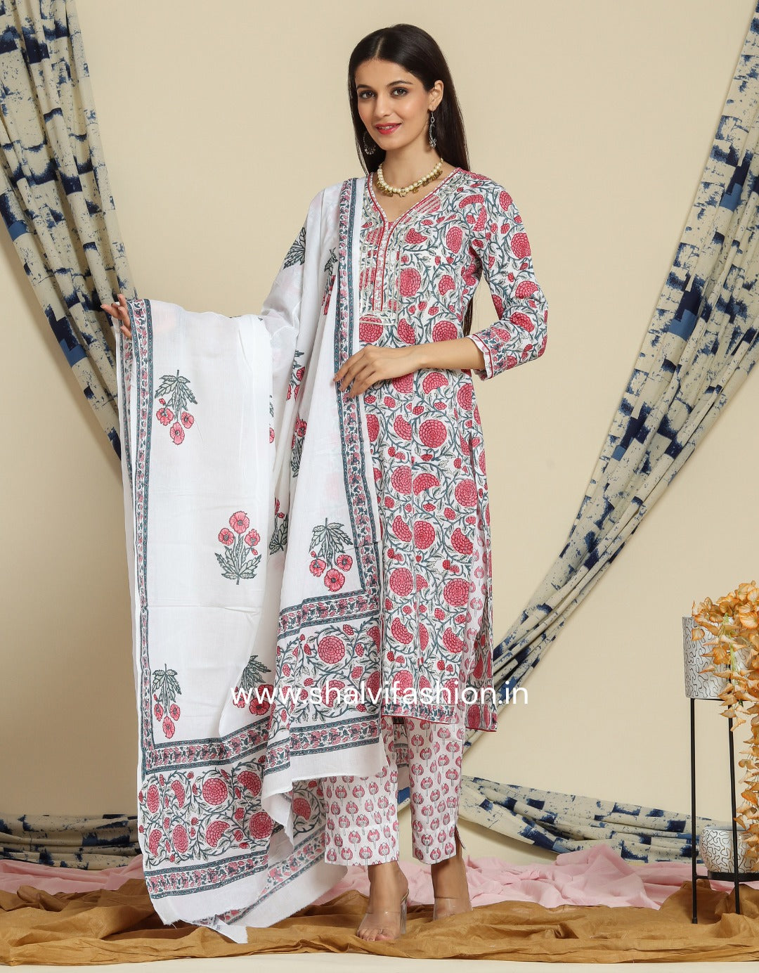Shop hand block print cotton suits with mulmul dupatta in jaipur (CSS93MUL)
