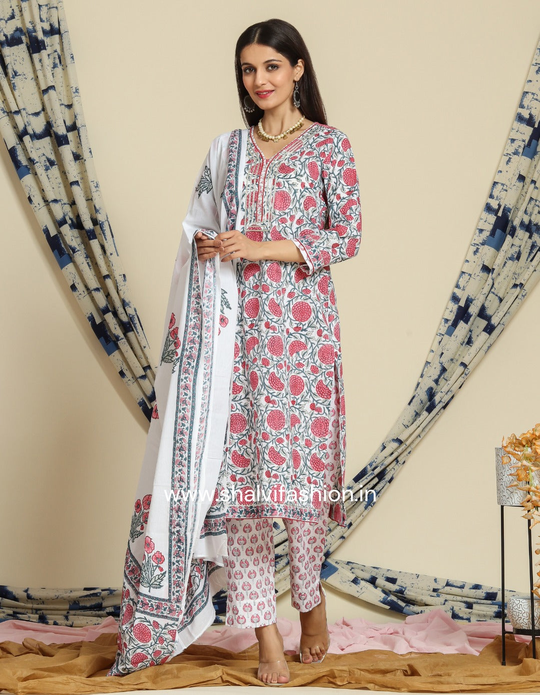 Shop hand block print cotton suits with mulmul dupatta in jaipur (CSS93MUL)