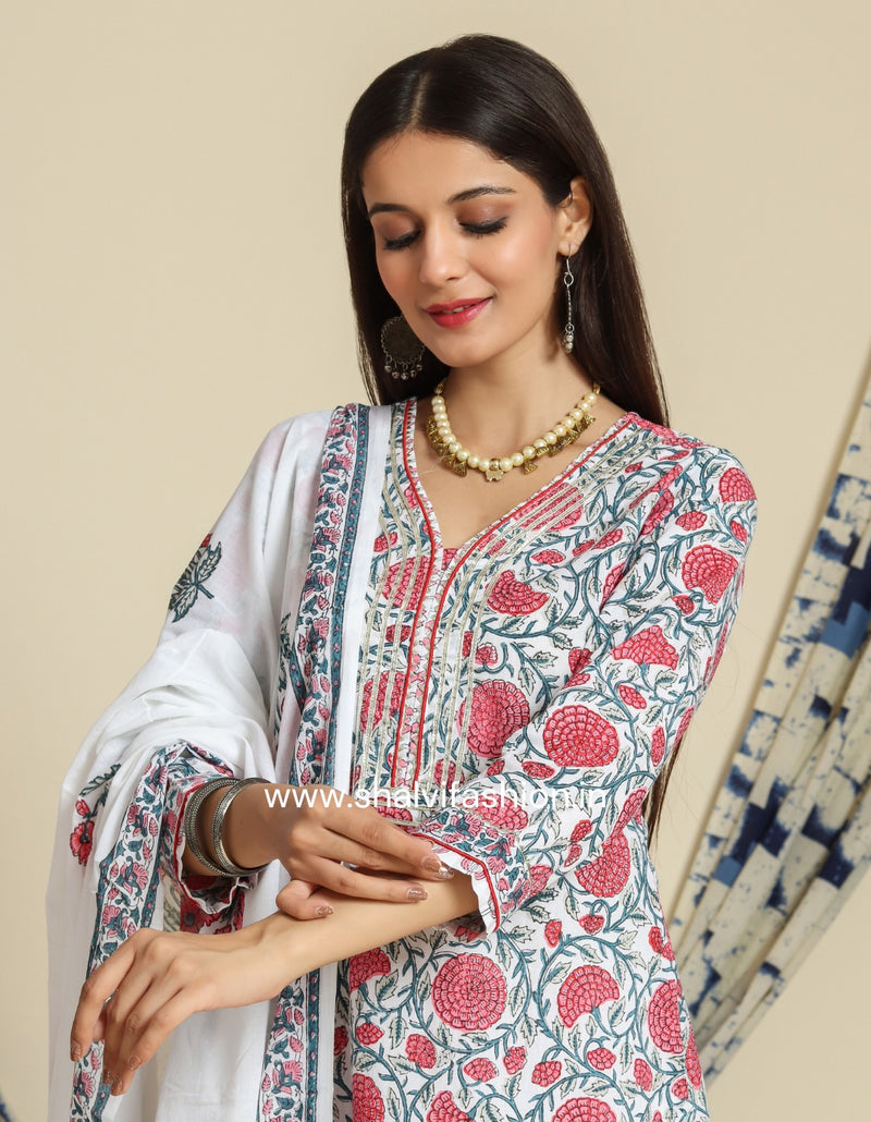 Shop hand block print cotton suits with mulmul dupatta in jaipur (CSS93MUL)