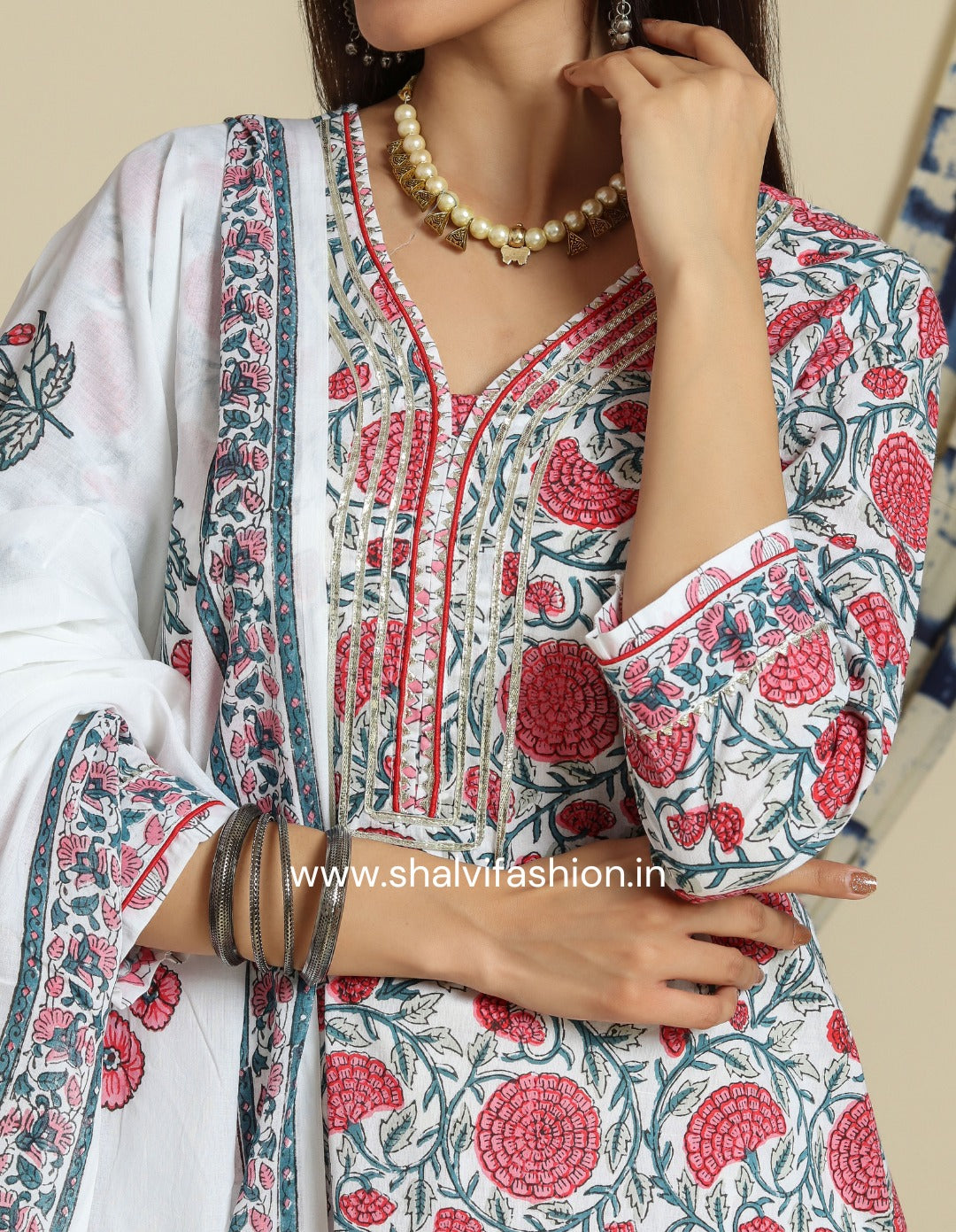 Shop hand block print cotton suits with mulmul dupatta in jaipur (CSS93MUL)