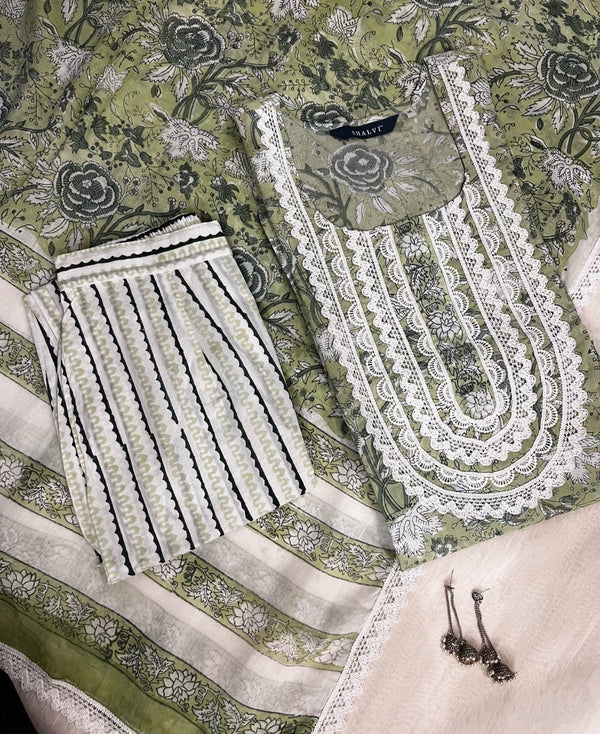 Shop mulmul dupatta hand block print cotton suit sets (CSS95MUL)