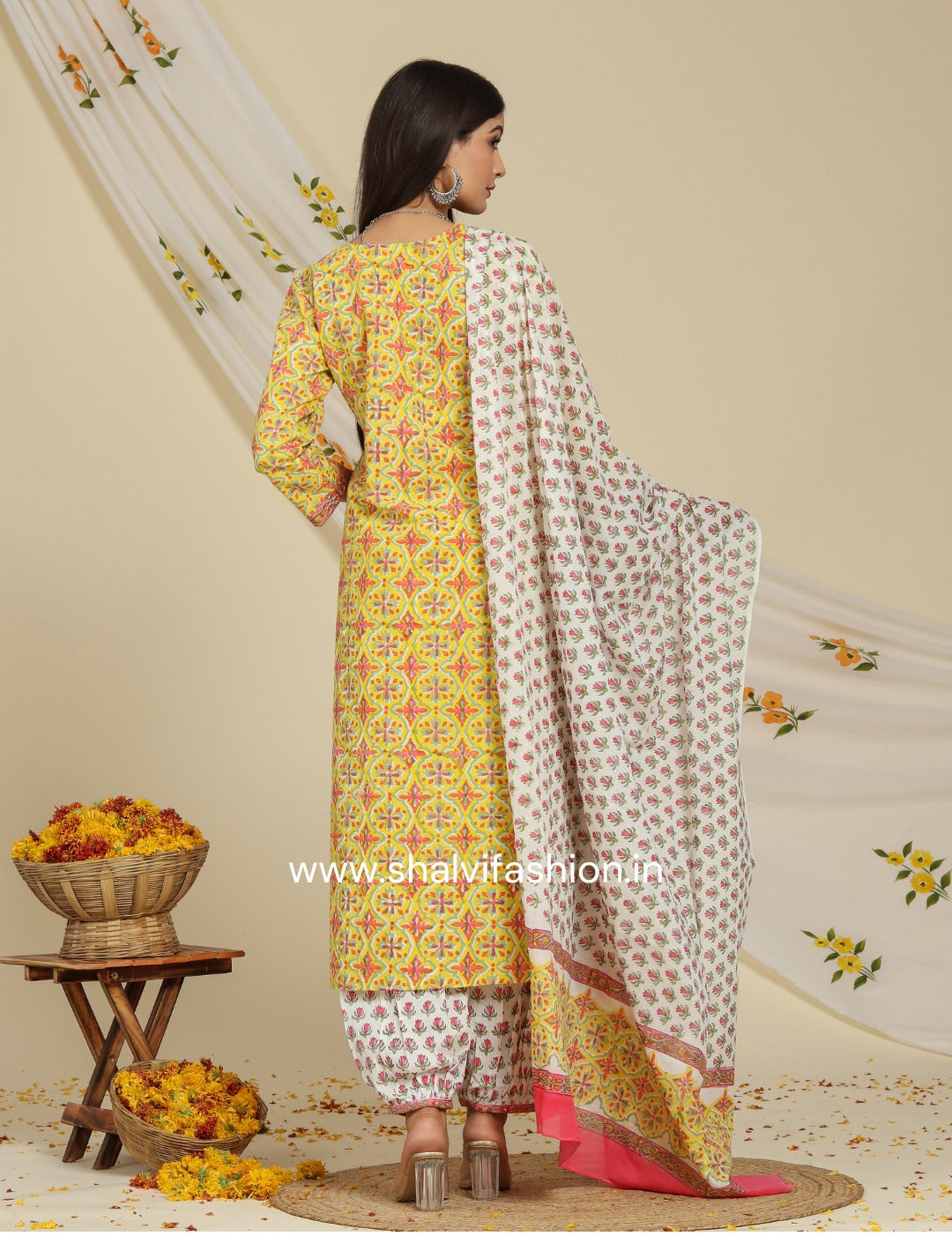 Shop block printed cotton suits with mulmul dupatta (CSS96MUL)
