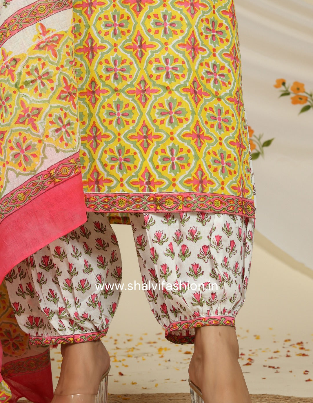 Shop block printed cotton suits with mulmul dupatta (CSS96MUL)