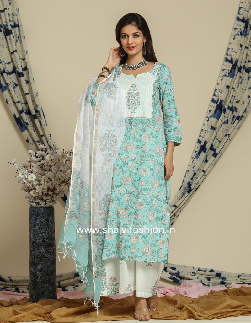 Shop mulmul dupatta block print cotton suits in jaipur (CSS99MUL)