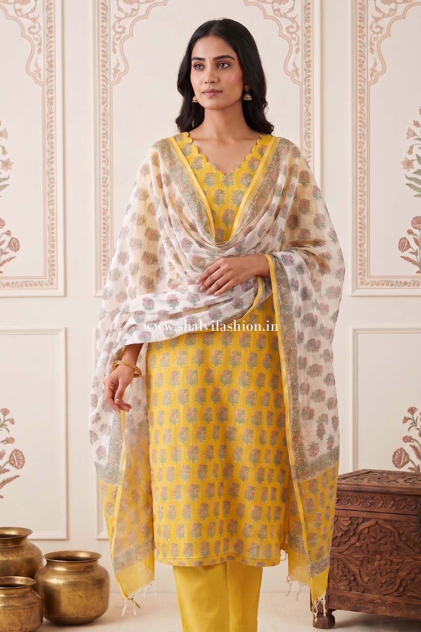 Shop hand block printed kota doria ready to wear suits (FKDS10)