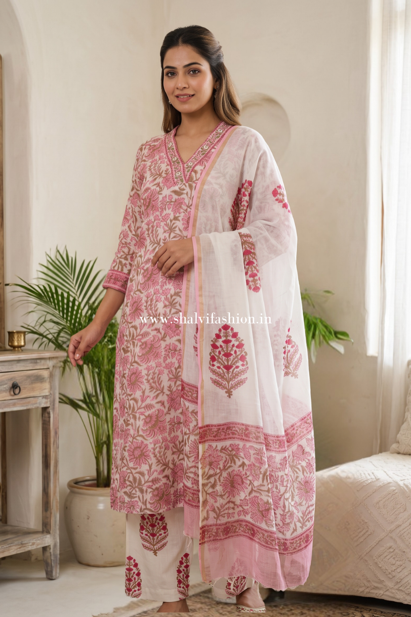 Shop ready to wear hand block print kota doria suits (FKDS12)