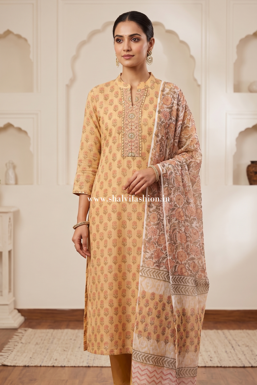 Shop hand block print kota doria stitched suits (FKDS13)