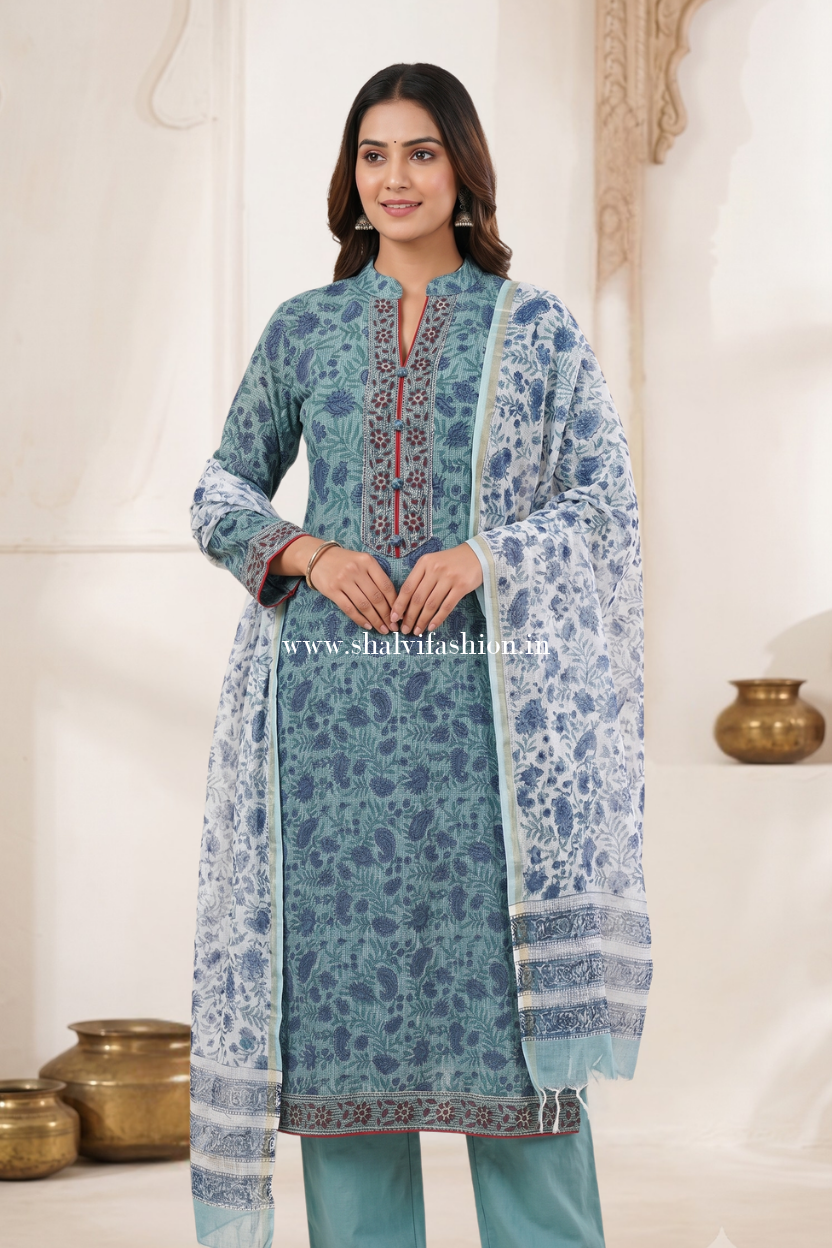 Shop hand block printed kota doria suits in jaipur (FKDS39)