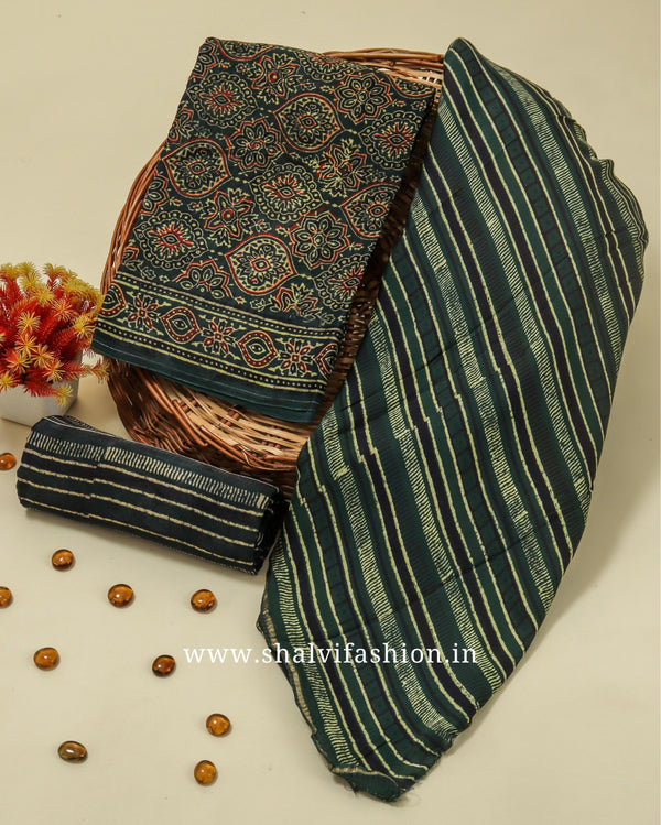 Shop unstitched block print gajji silk suits in jaipur (GAS10)