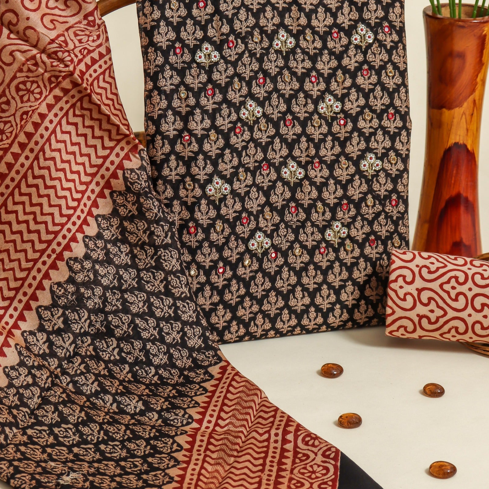 Shop block print hand work chanderi silk suits in jaipur (GOTA26)