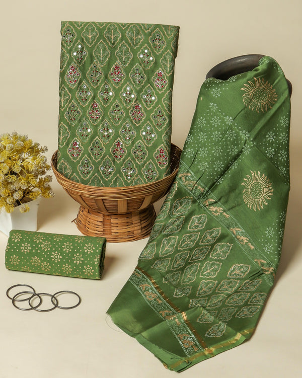 Shop unstitched block printed chanderi silk suits online (GOTA30)