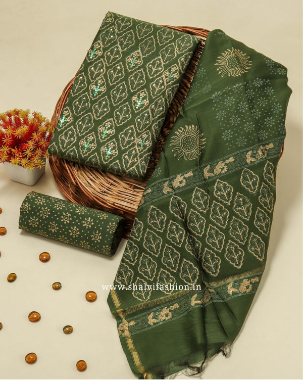 Shop hand work chanderi silk suits in jaipur (GOTA48) 