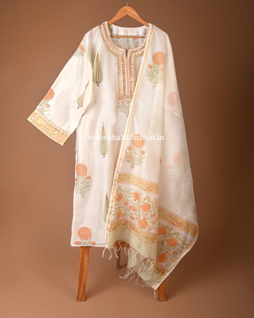 Shop block printed gota work chanderi suits (GOTA70)