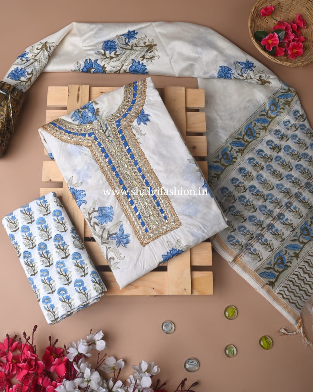 Shop semi stitched gota work chanderi suits in jaipur (GOTA75)