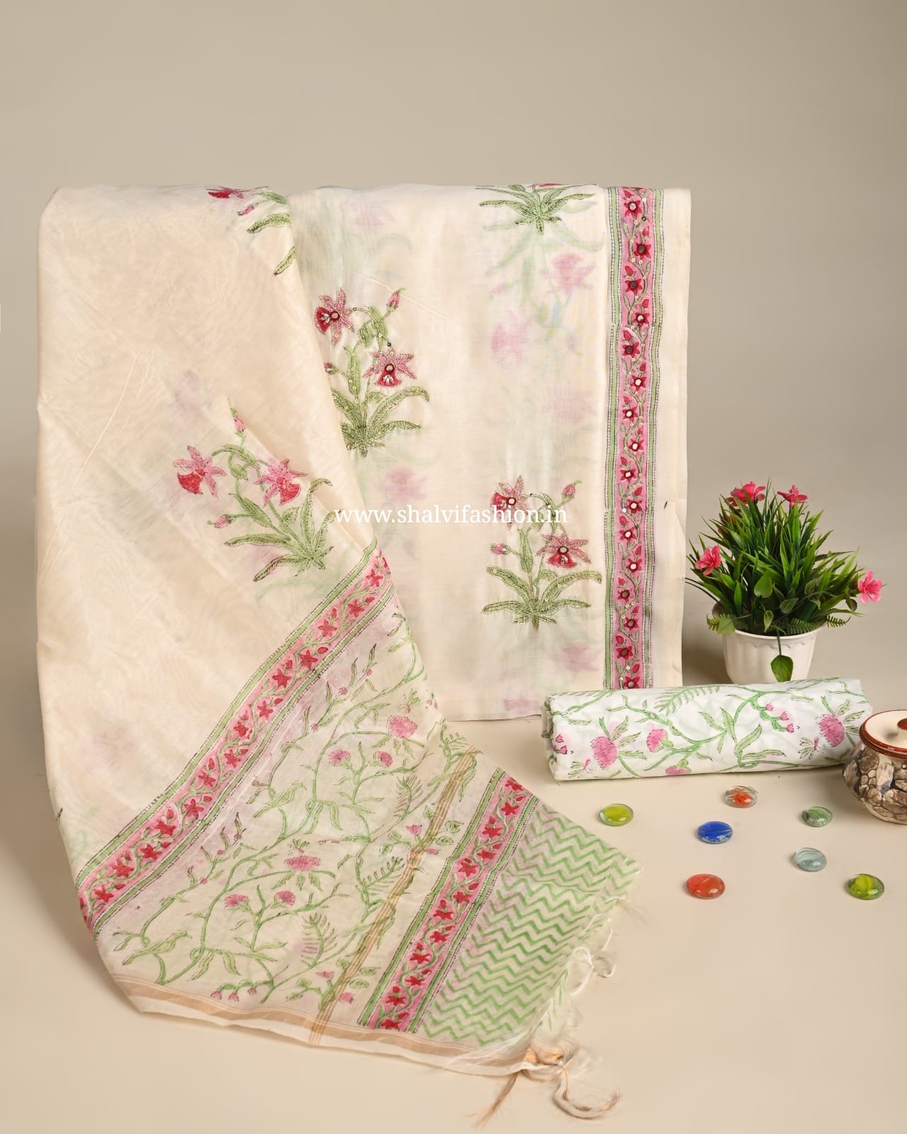 Shop unstitched zardosi work chanderi silk suits (GOTA93)