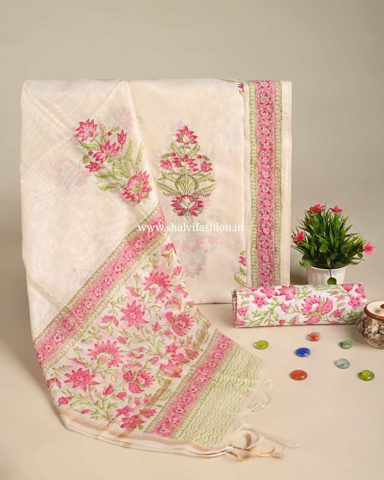 Shop hand work chanderi silk suits online shopping (GOTA94)