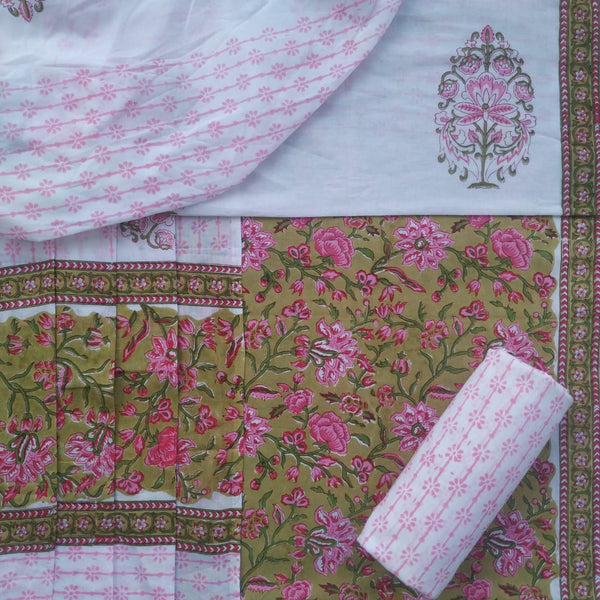 Shop Unstitched Pure Cotton Suit Material with Mulmul Dupatta (MAL296)
