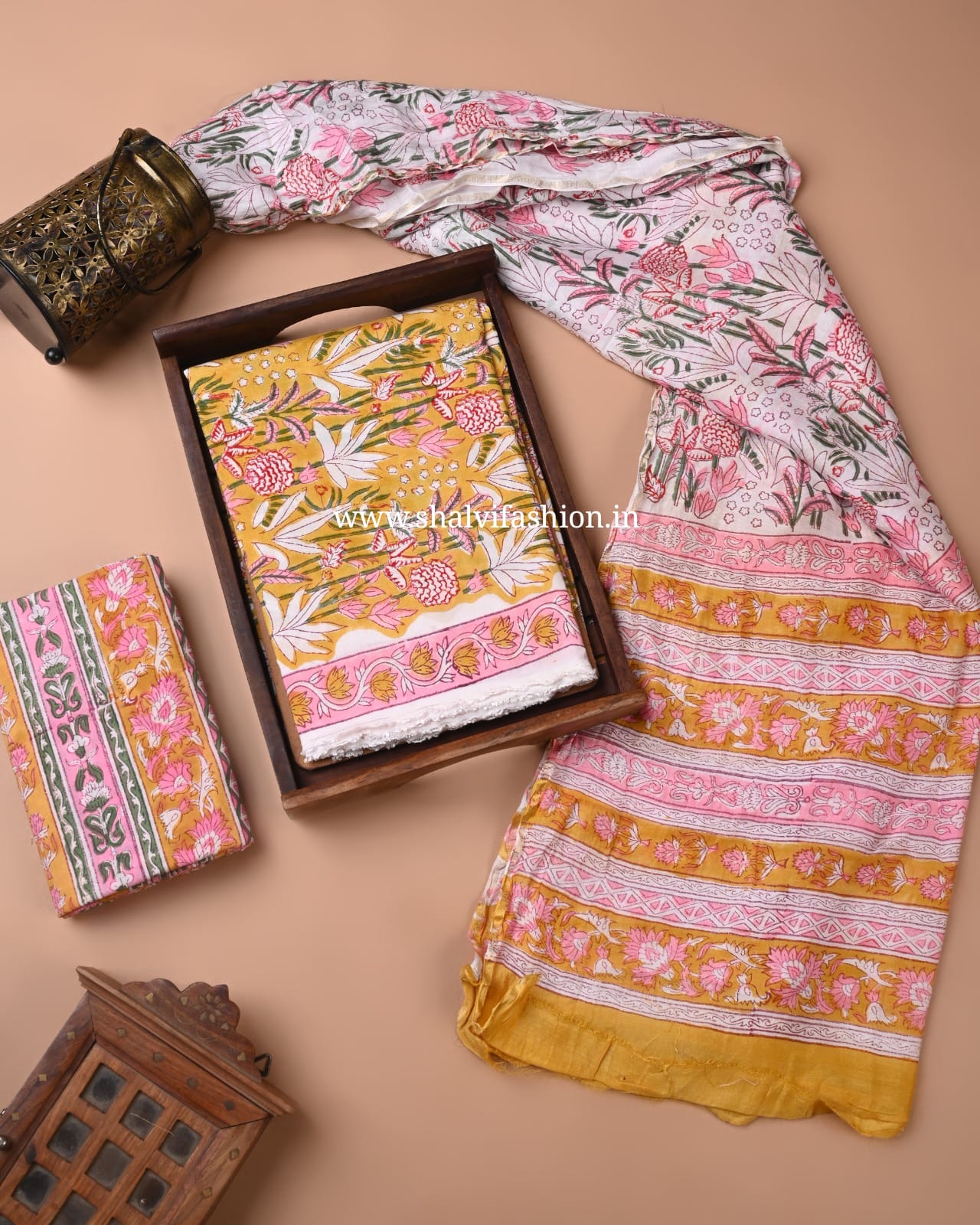 Shop unstitched block printed muslin silk suits online (MAS02)