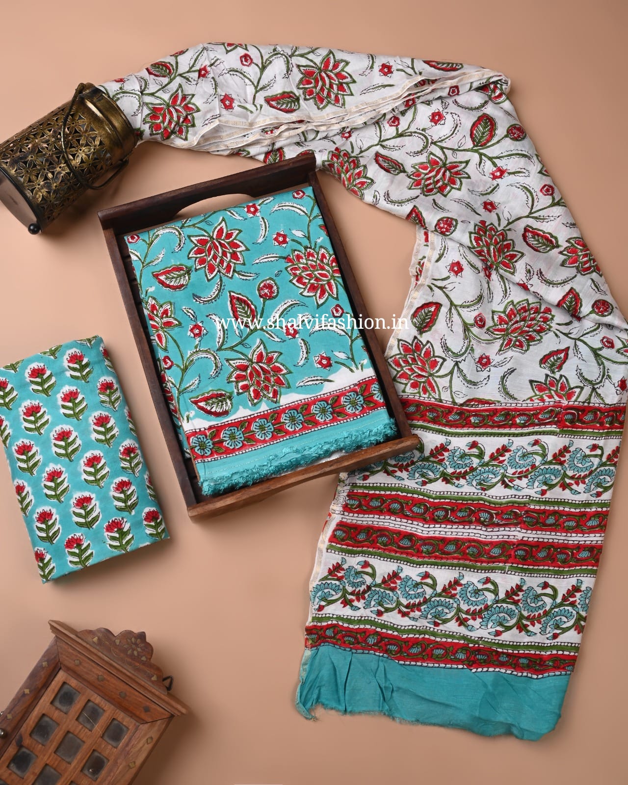 Shop hand block print muslin silk suits in jaipur (MAS04)