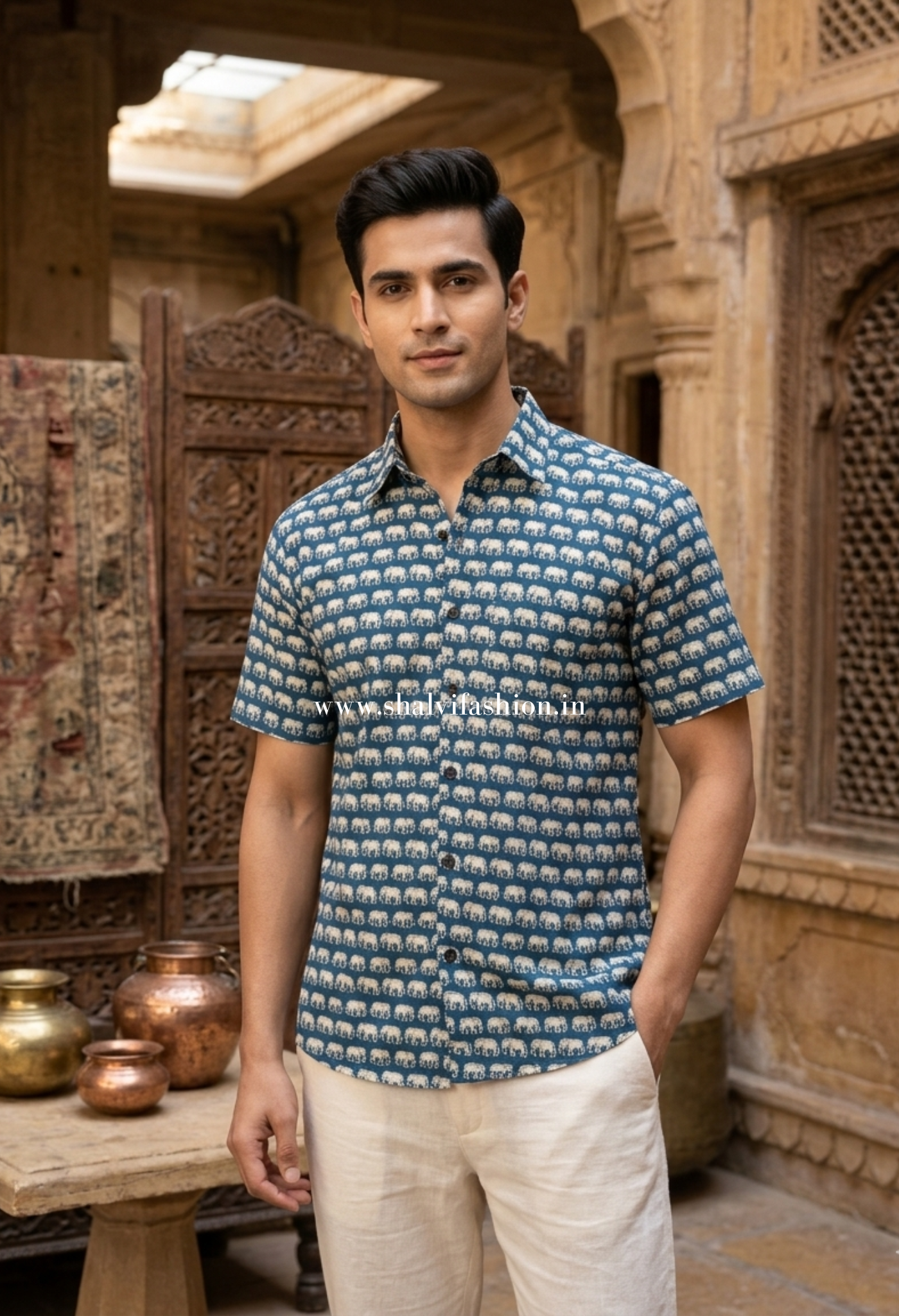 Shop jaipuri printed cotton men shirts online shopping (MCH09)
