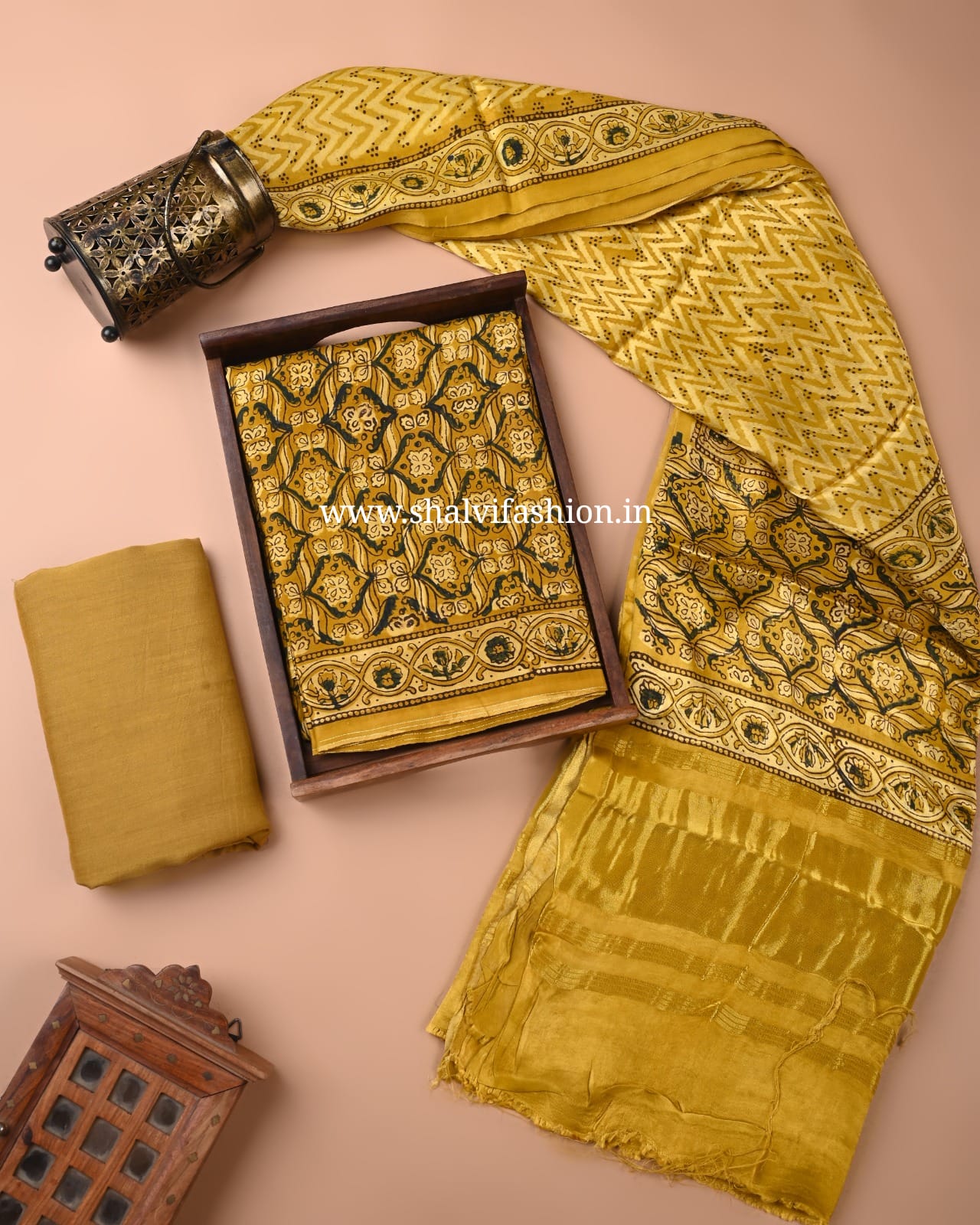 Shop ajrak print pure modal silk suits in jaipur (MOD155)