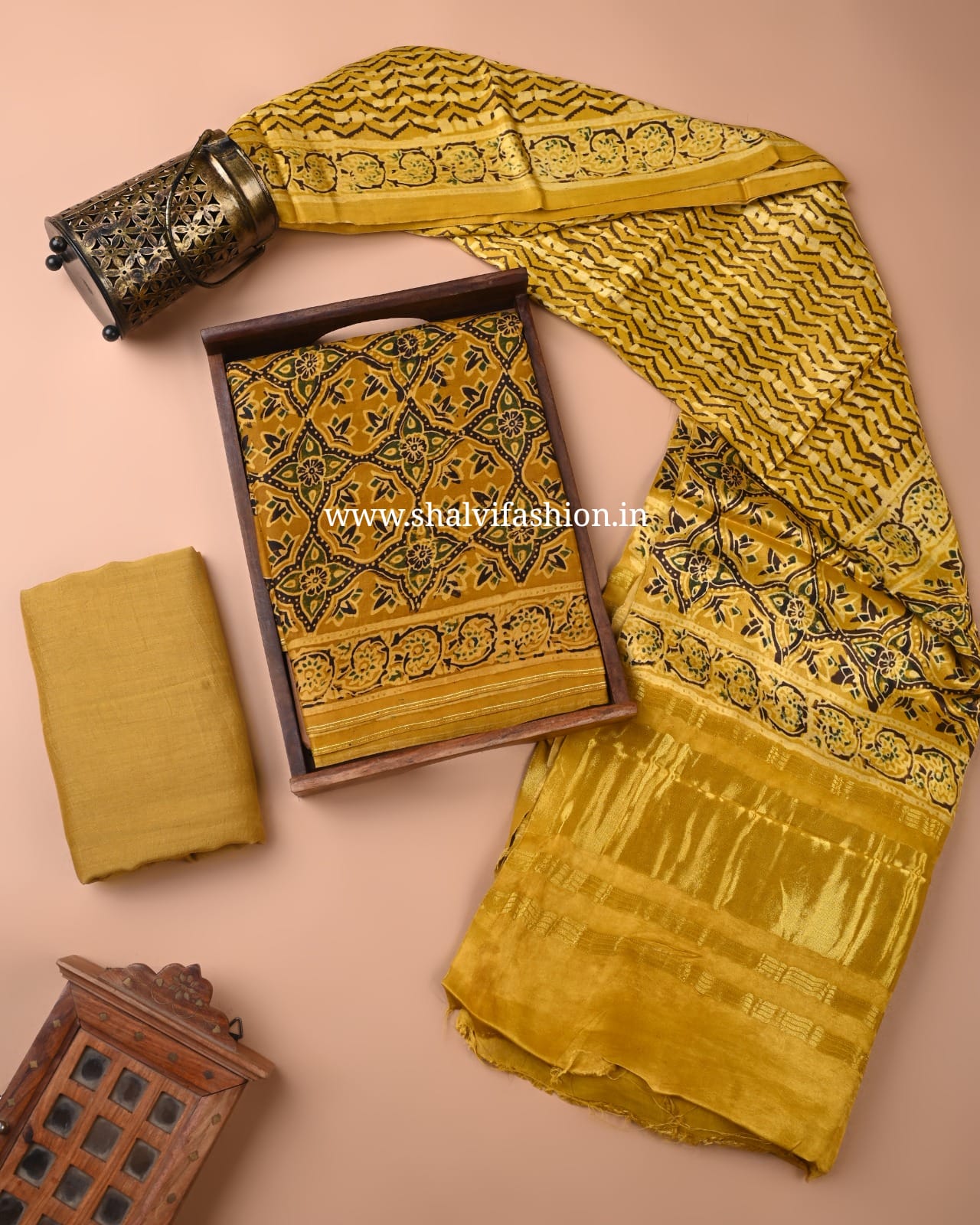 Shop ajrak printed modal silk suits with lagdipatta dupatta (MOD156)