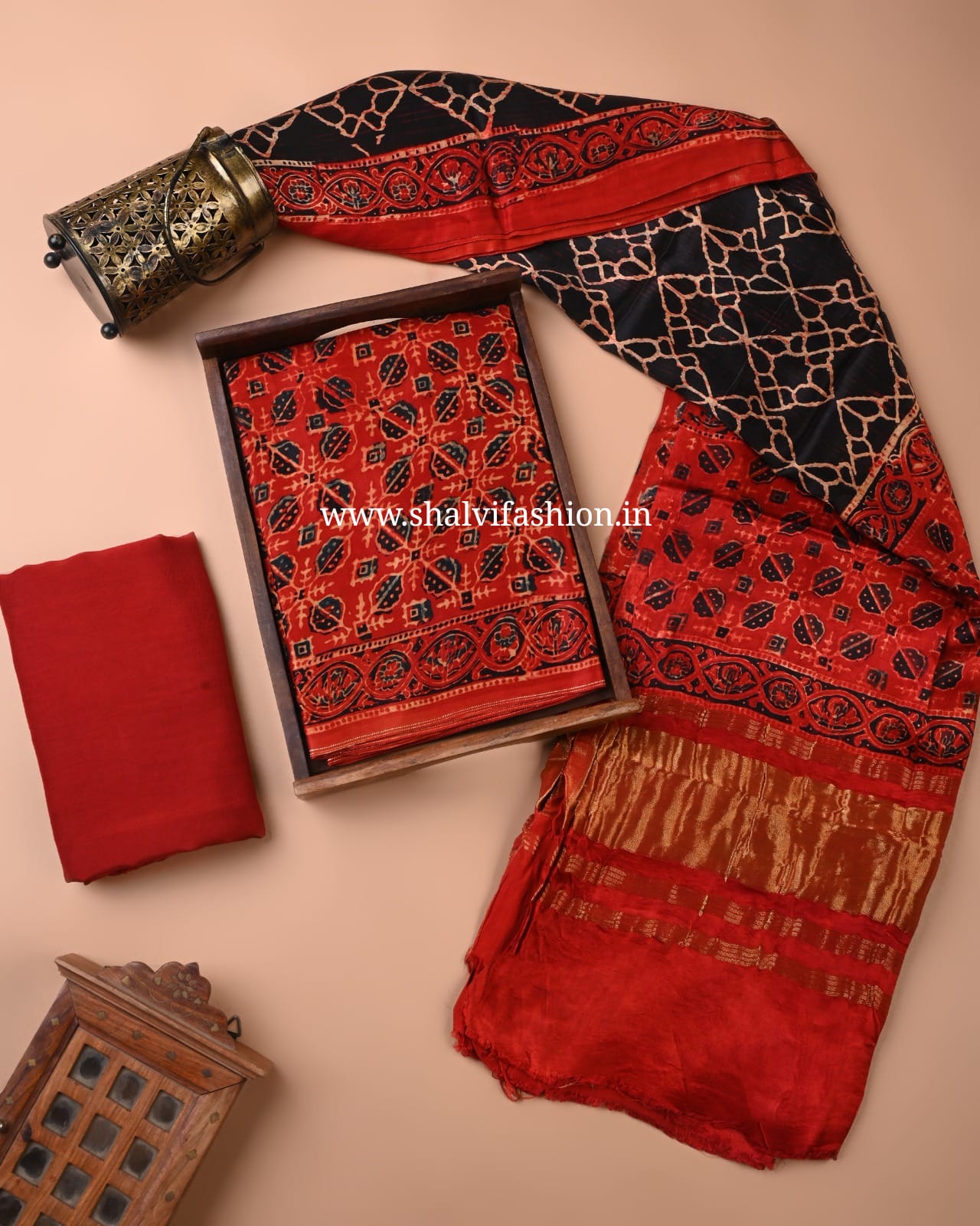 Shop jaipuri print modal silk suits with lagdipatta dupatta in jaipur (MOD157)